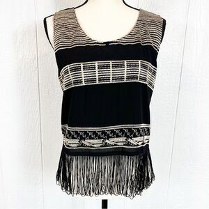 NEW Izzy and Lola Cypress Black and Tan Fringe Bottom Sleeveless Blouse …